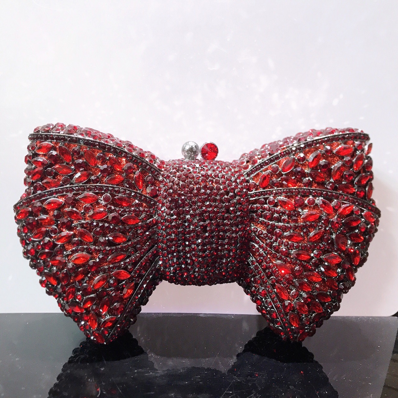 Women Bow Stone Clutch Lady Crystal Evening Bags Metal Green Minaudiere Black Rhie Handbag Wedding Party Purse