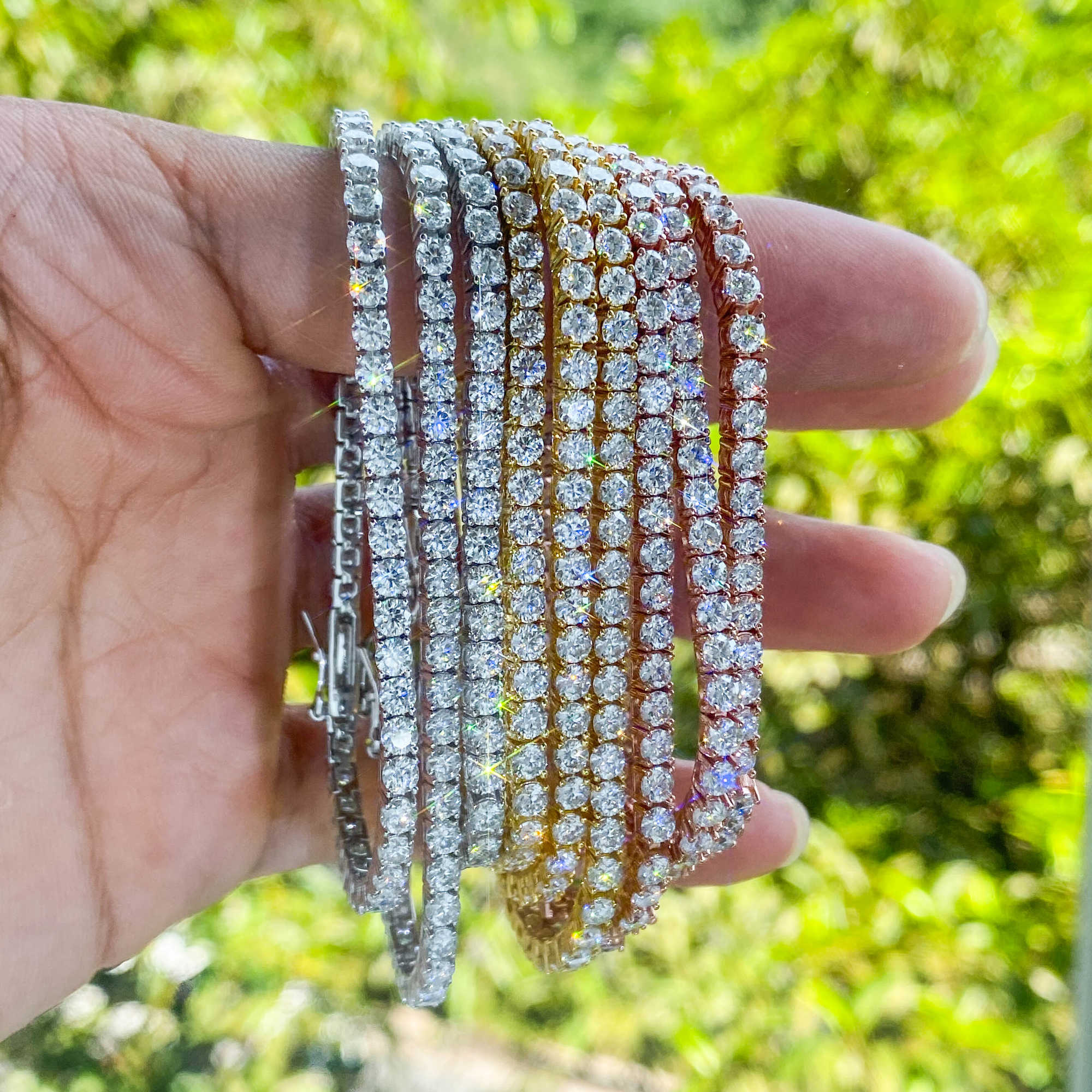 hip hop jewelry 925 Silver Plated yellow gold tennis chain 2mm 3mm 4mm 5mm 6mm DEF color Rose Gold Moissanite Diamond necklace