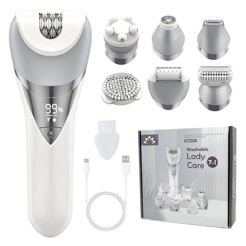 Electric Razor 7 in 1 Painless Wet & Dry Women Shaver for Arm, Underarm, Bikini, Legs, Replaceable Heads, USB Charging