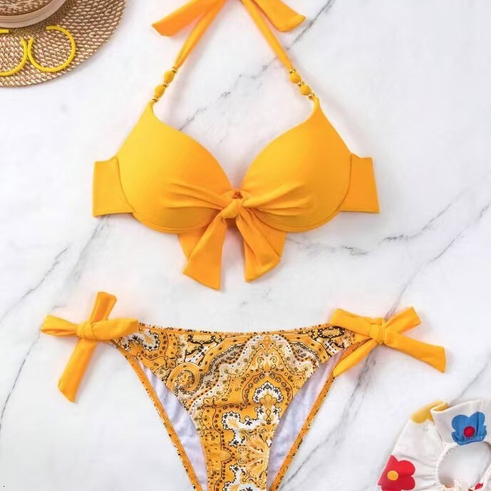 2025 new sexy party big chest tie ethnic split swimsuit bikini designer trendy swimsuit