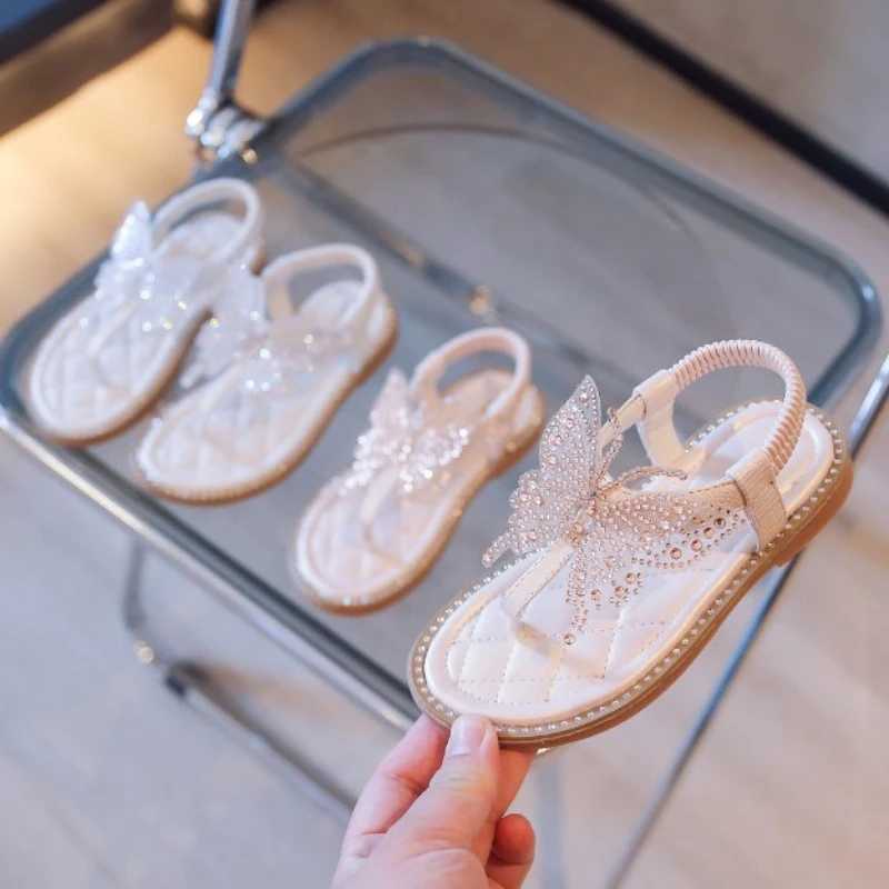 Childrens Apartment Diamond Butterfly Sandals Girls Princess Diamond Par Sandals Childrens Beaded Leather Beach Shoes W250108