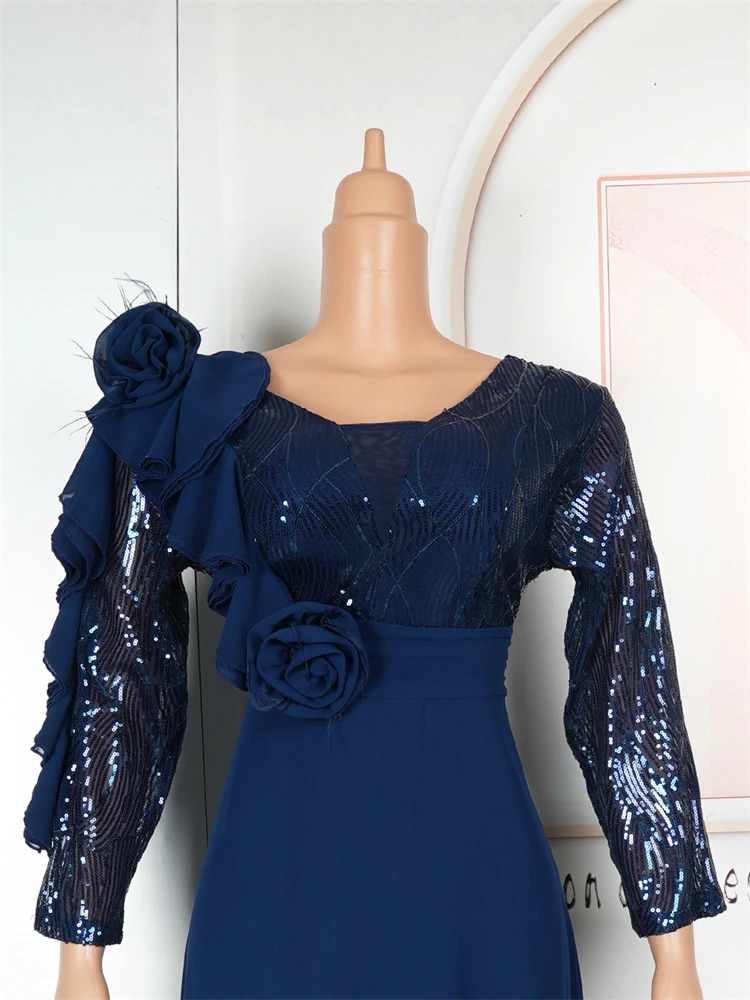 Elegant Women Evening Dresses y Sequin Chiffon Long Dress African Dashiki Outfits Party Prom Birthday Gowns Female Clothing 250109