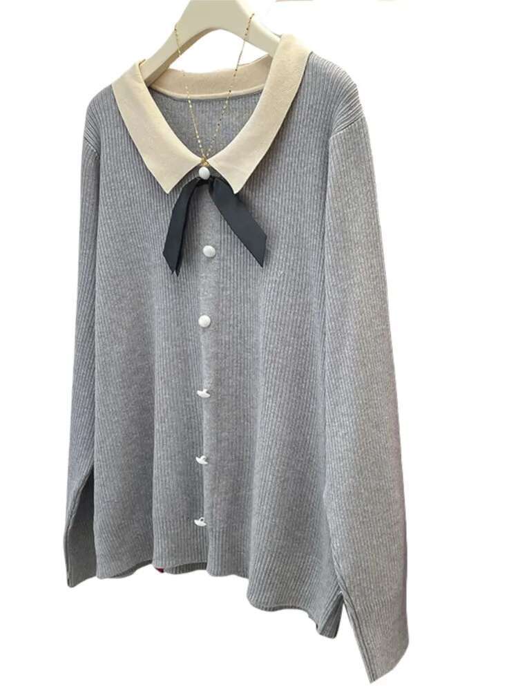 Plus Size Autumn Long Sleeve Pullover Women Elegant Fashion Bow Ladies Sweaters Korean Style Woman Sweater Tops
