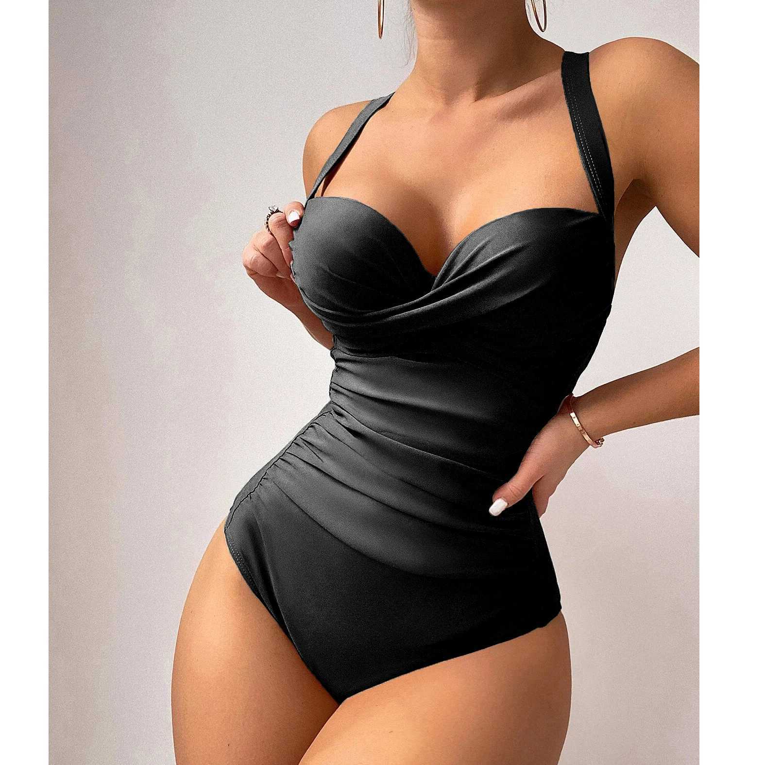 Ashgaily Push Up One Piece Swimwear Women Tummy Control Swimsuit Bathing Suit Gathering Cup Beach Wear Monokini FaXJ240108