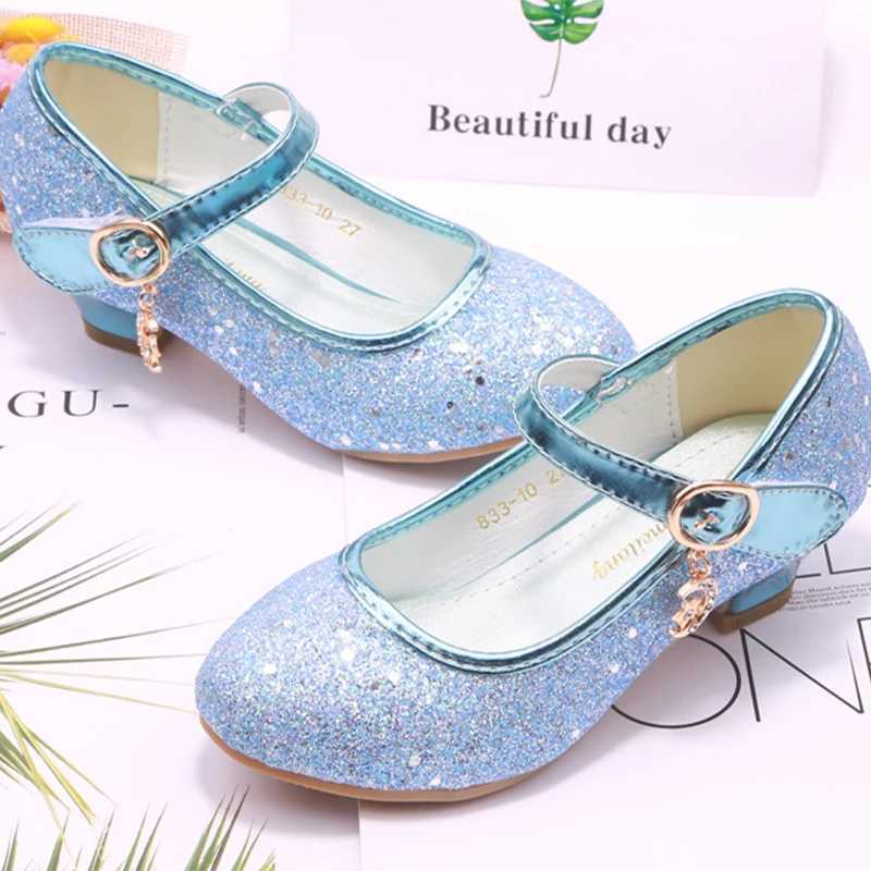 Unicus Girls High Heels Childrens Leather Shoes Little Princess Single Shoes Glitter Student Dance Performance Gift W250108