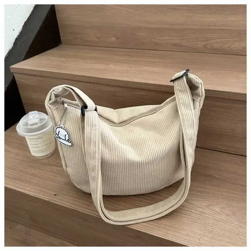 Black Corduroy Bags for Women Japanese Canvas Large Single Shoulder Crossbody Dumpling Bag Student Korean Casual Simple HandbagXJ250108