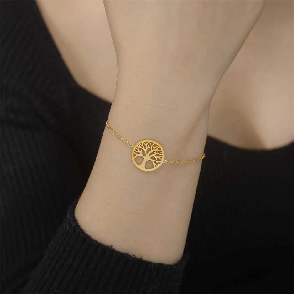 Tree of Life Bracelet for Women Charm Gold Plated Stainl Steel Bracelets 2023 Luxury Woman Jewelry pulseras para parejasXJ250109