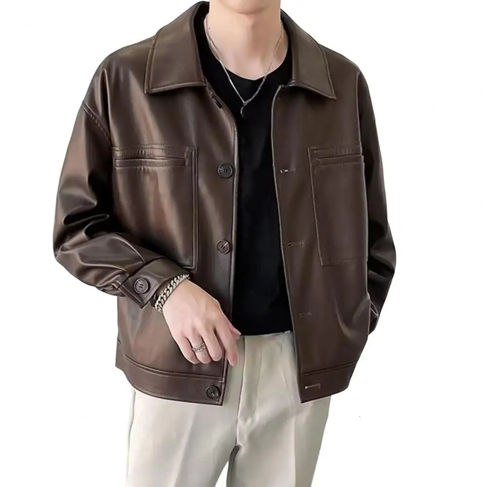 Leather Biker Bomber Jacket Mens Motorcycle Clothing Smooth Soft Texture PU Jackets Man Autumn Coat 241224
