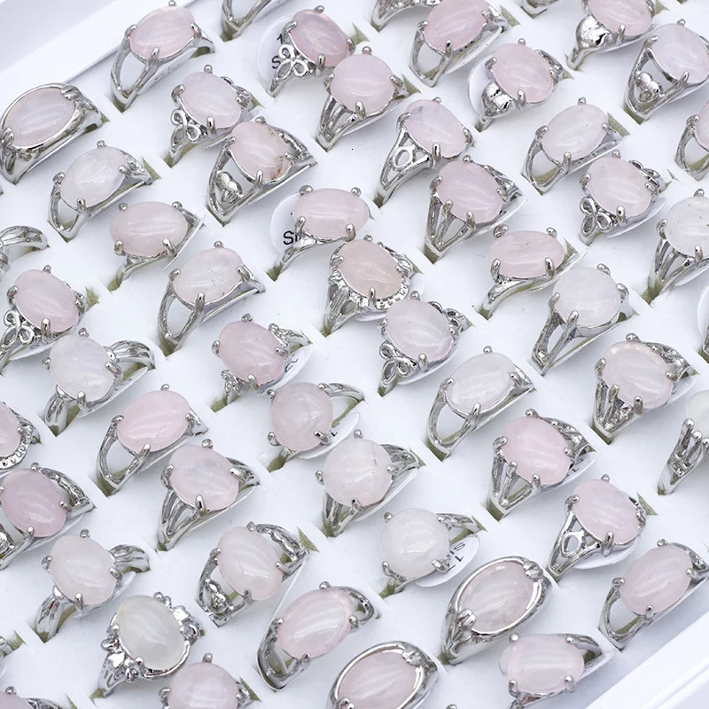 Vintage Natural Rose Pink Quartz Ring for Women Geometric Crystal Engagement Rings Set Female Gift Fine Jewelry 25Pcs/lot 250106