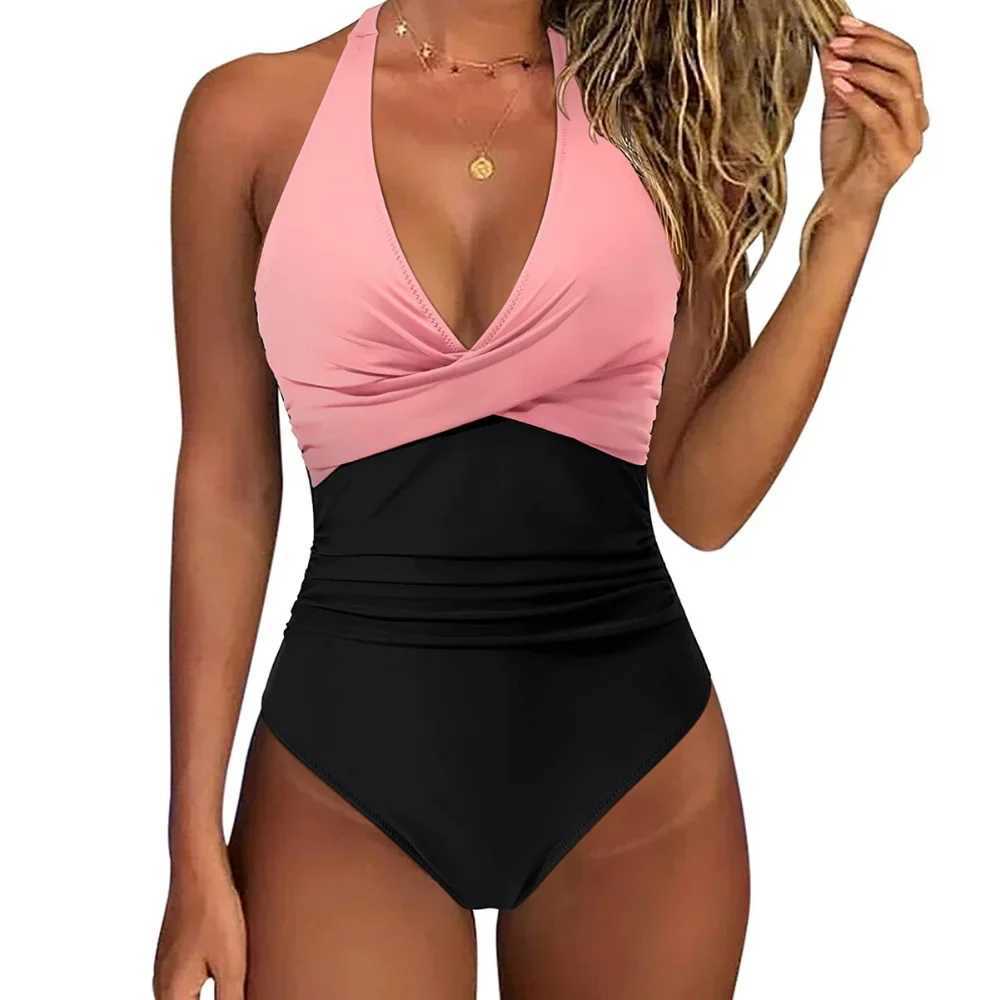 One Piece Swimsuit Women Tummy Control One Piece Swimsuits High Waisted Sexy Halter Bathing Suits XL Push Up Swimwear Women 2024XJ240108