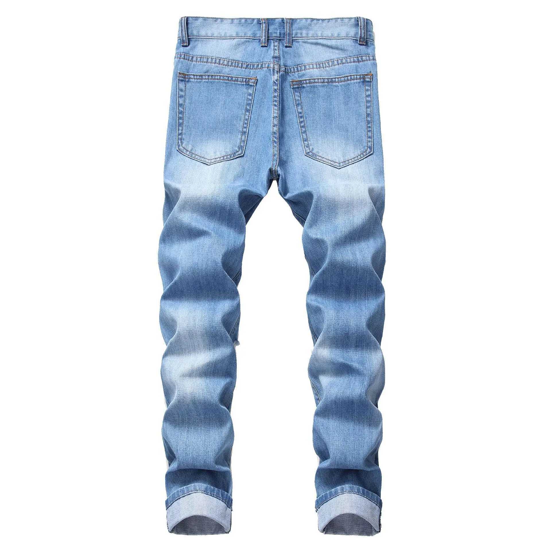 Mens open top jeans straight thin elastic sleeveless Trouser autumn streetwear mens plus size jeans M250109