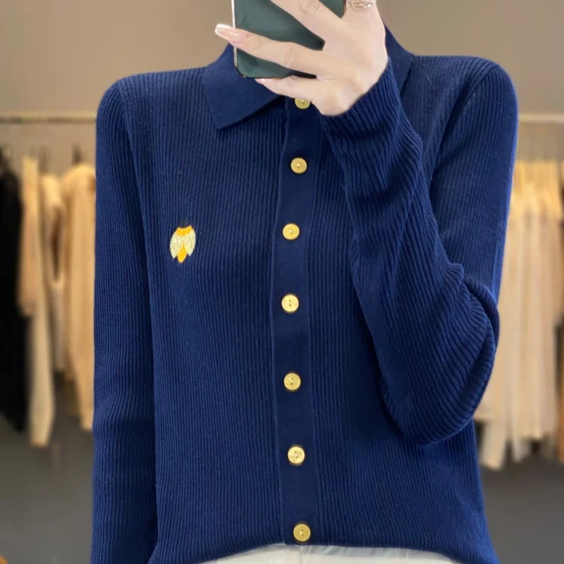 cashmere sweater womens autumn and winter knitted top long sleeved cardigan embroidered womens sweater 250106
