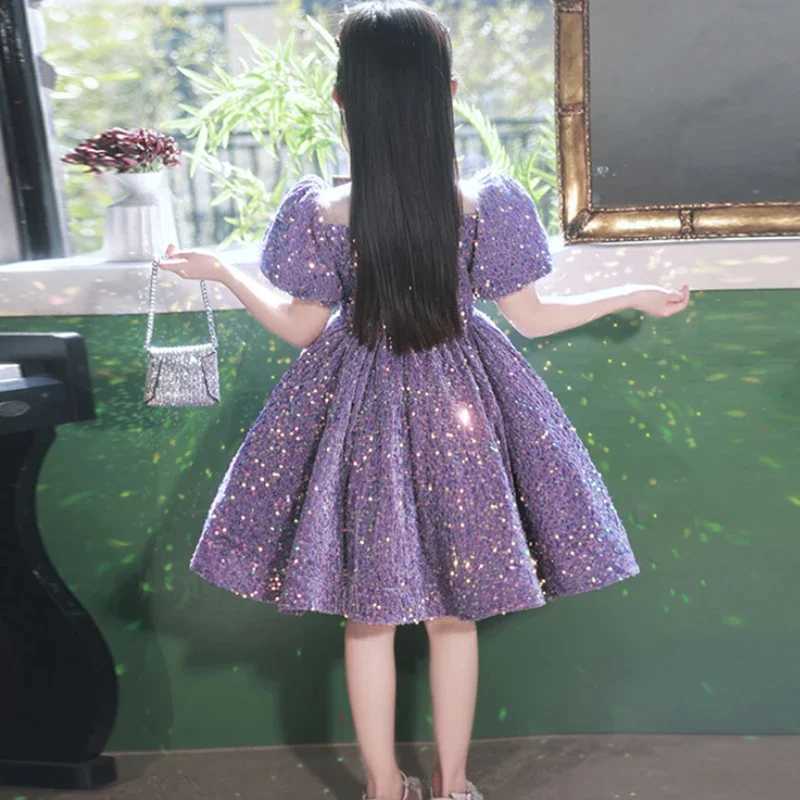 2023 Evening Wedding Kids Formal Occasion Par Dresses for Little Girls Special Events Purple Sequins Short Gown Luxury PageantXJ250108