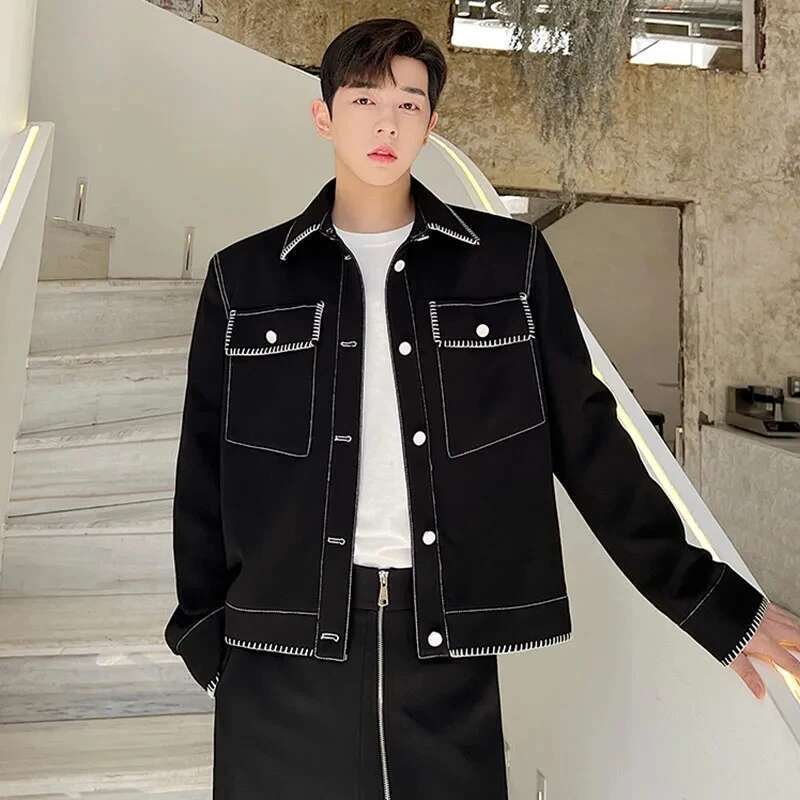Korean Chic Tendy Casual Jackets Street Men's Contrast Color Spliced Niche Design Outwear 2024 Autumn New Clothes D8e26f