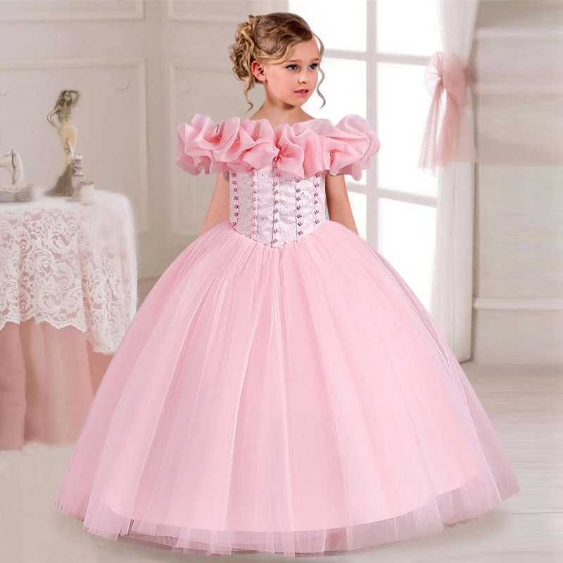Girls Pearl Sequin Princess Dress 4-12 Fashion Off Shoulder Bunny Dress Banquet High end Lacing Evening DressXJ250108