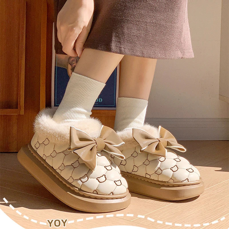Women Snow Boots for Cute Butterfly Fluffy Botas Autumn Print Bear Thick Bottom Platform Boots Outdoor Comfort Warm Cottom Shoes 250106