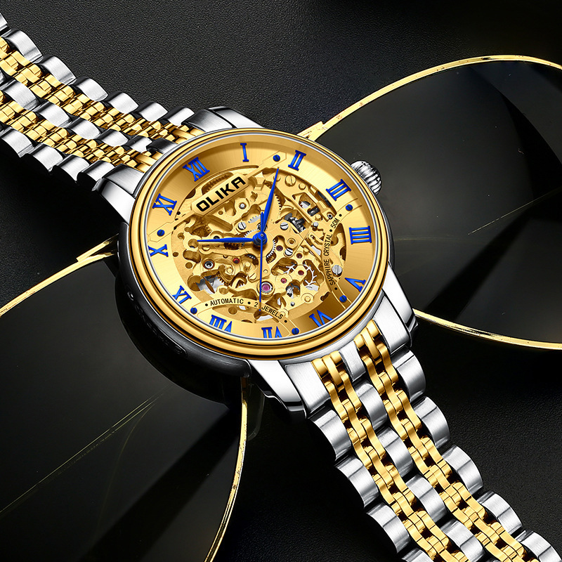 Olilka Men's Double-Sided Skeleton Automatic Watch with Luminous Features