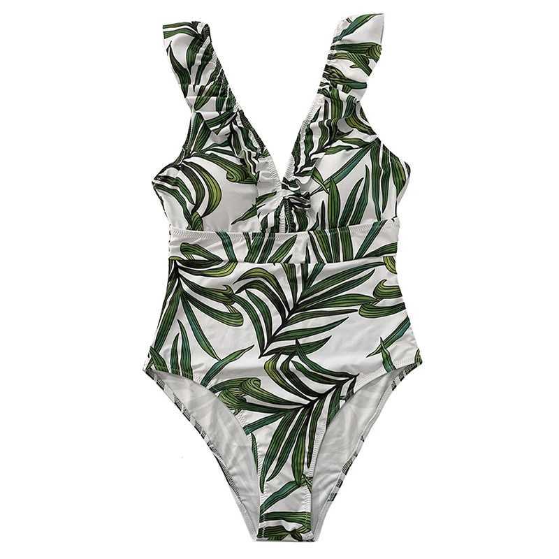 Sexy One Piece Swimsuit 2024 Women Striped Ruffd Swimwear Women Vintage Print Monokini Fa Bodysuit Girl Beach Bathing SuitXJ240108