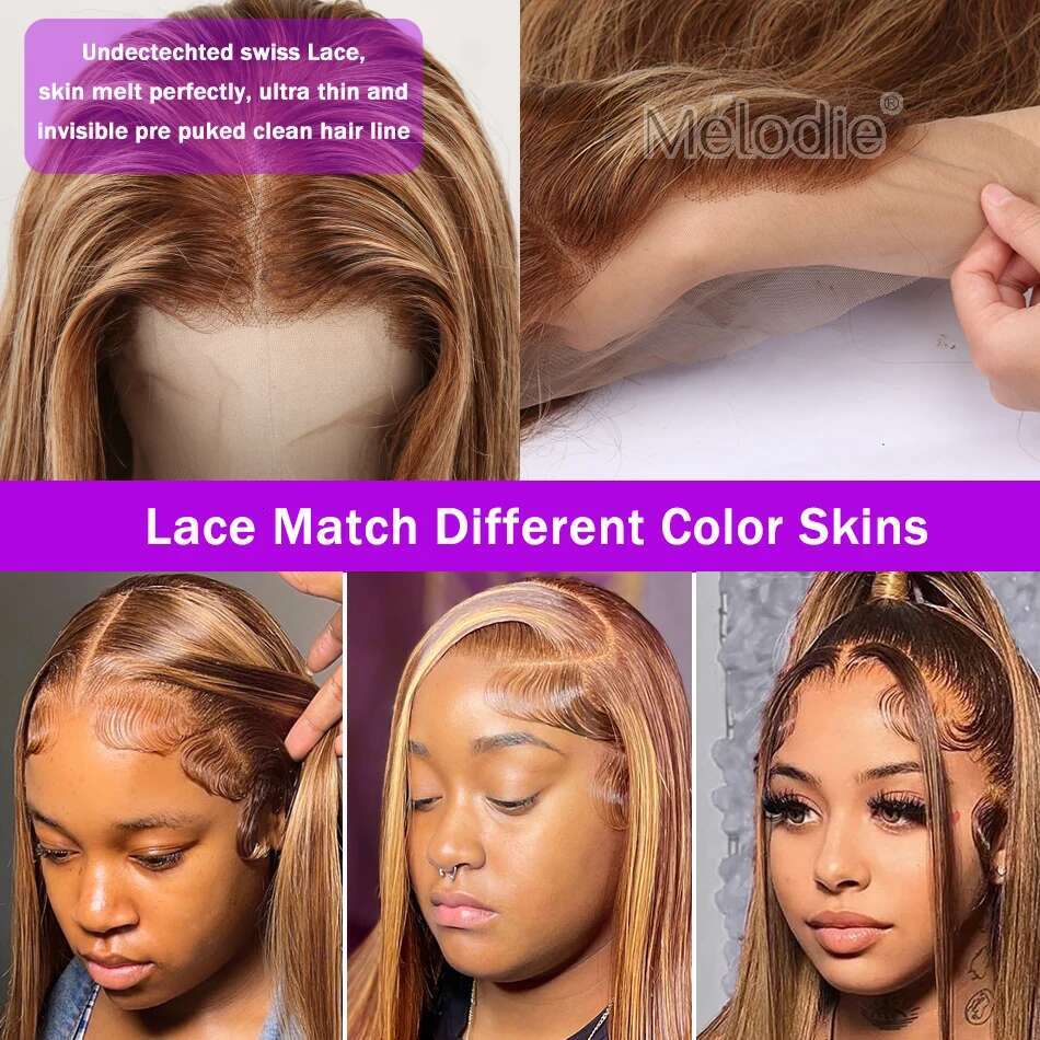 Melodie 30 40 Inch Highlight Wigs Human Honey Blonde Colored Straight 13X6 Lace Frontal Wig 220% Brazilian Hair For Women