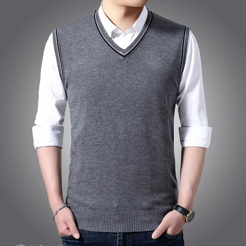 Mens Knitwear Vest Sweater Vneck Pullover Sleeveless Top Wool Knitted VestSchool Uniform 250107