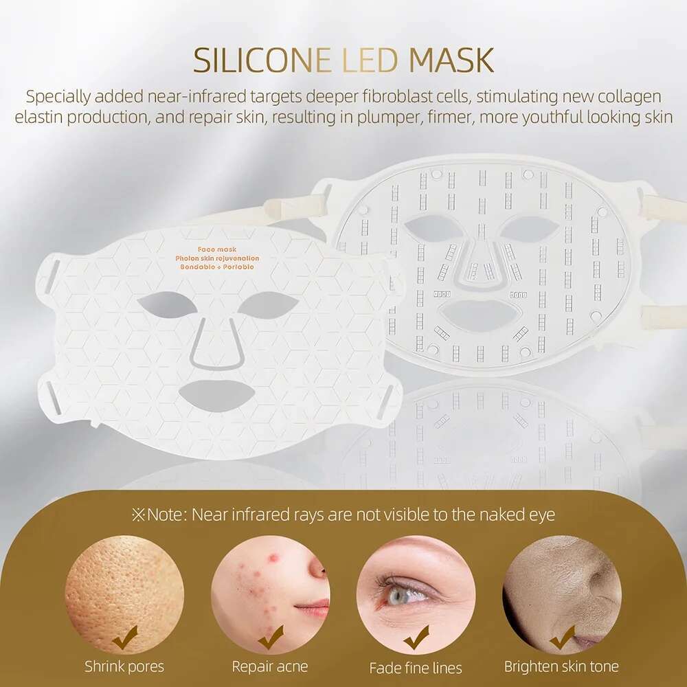 4 Colors Red Led Light Therapy Infrared Facial Beauty Photon Flexible Soft Silicone Face Neck LED Mask Skin Care