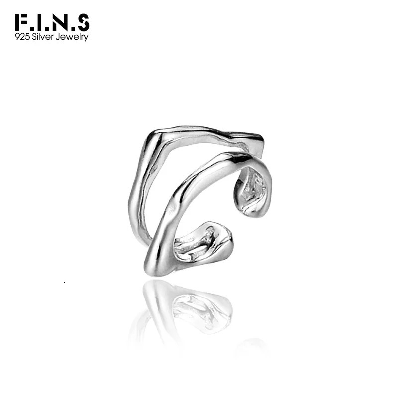 F.I.N.S 1PC Geometric S925 Silver Ear Clip No Hole Double Layer Irregular Ear Cuffs for Women Piercing Catilage Jewelry 250103
