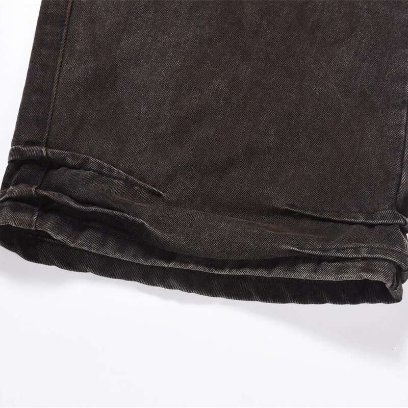 High Street Straight Jeans Pleated Rusty Wornout Design Personalized Wide Leg Denim Pants American Cowboy Trousers