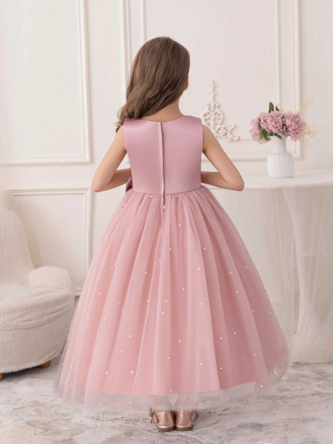 Teen Girls Pink Dress for The Birthday Par A Long Shaggy Gauze Skirt DressXJ250108