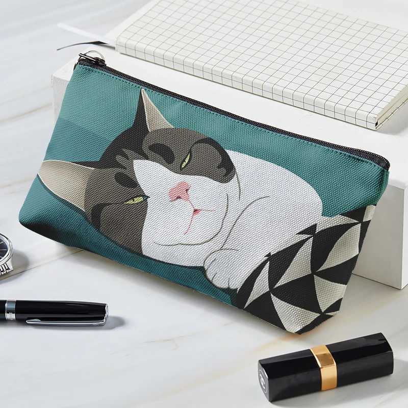 Japanese style makeup bag cute cat series printed canvas makeup bag large capacity portable makeup bag for girls and women W250109