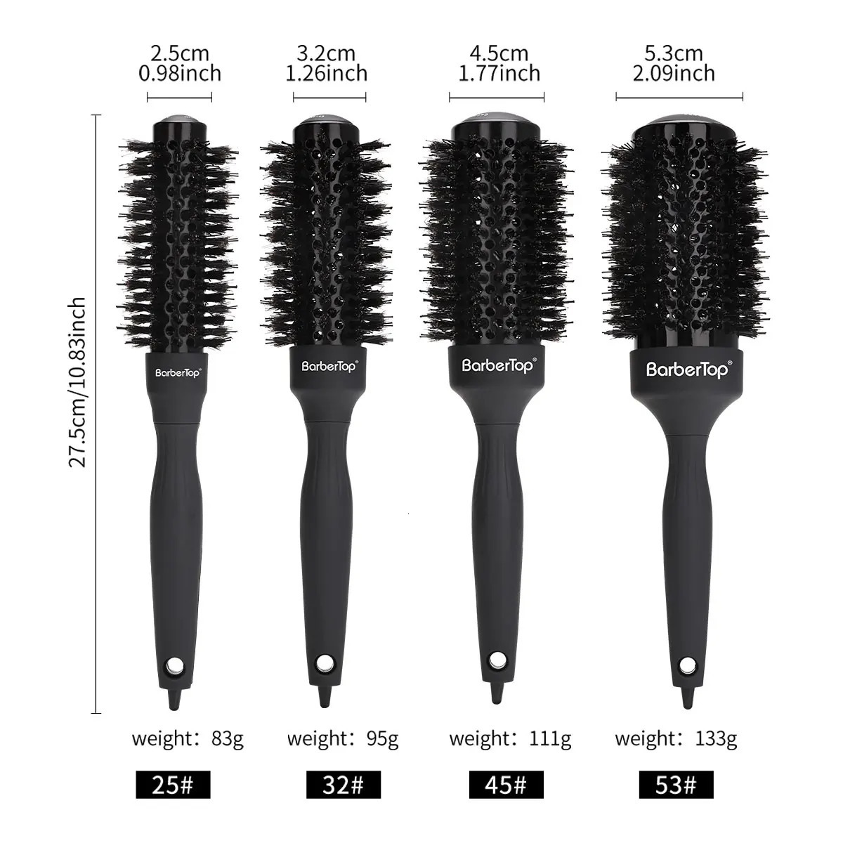 Barbertop Round Comb Boar Bristle Round Barrel Hair Curling Brush Women Beauty Hairbrush Barber Tools 4 Size Drying Curling Comb 250106