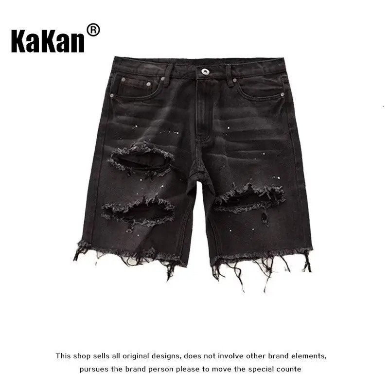 Kakan Summer Distressed Denim Shorts for Men Korean Youth Slim Fitting Small Leg Quarter Pants Jeans K58DK322 250106