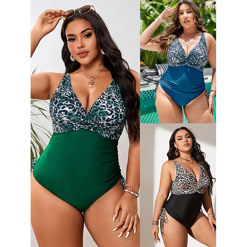 2025 new plus size solid color leopard print multi-color printed dress slim fit drawstring bikini designer women's swimsuit trendy beach swimsuit