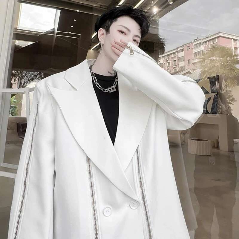 Autumn New Fashion Elegant Zipper Splicing Design Casual Blazer Coat Men's High Street Original Suit Jacket