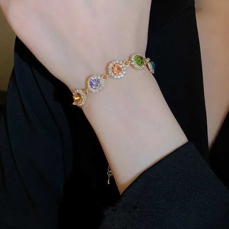 Luxurious Colorful Crystal Chain Bracelet For Women Fashion Personalized Daily Accory Party Jewelry Birtay Anniversary GiftXJ250109