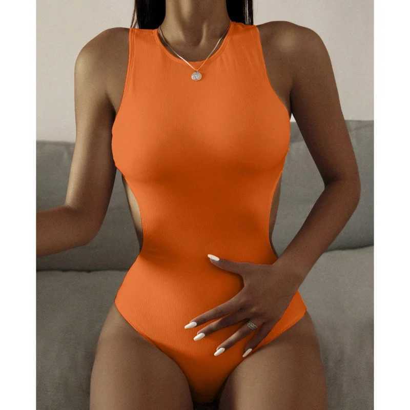 Sexy One-Piece Swimsuit Solid Womens Closed Swimwear 2025 Push Up Swimming Wear Bodysuit Bathing Suit Beachwear Pool BatherXJ240108