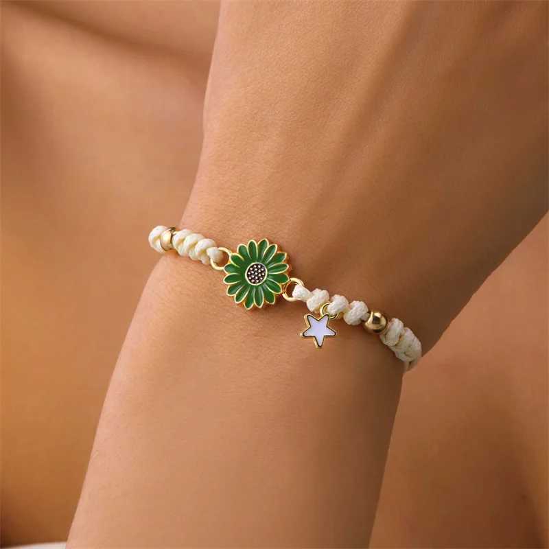 Korean Cute Sunflower Bracelets For Women Girls Daisy Flower Charm Woven Rope Lucky Bracelet Friendship DIY Jewelry Gifts TrenXJ250109