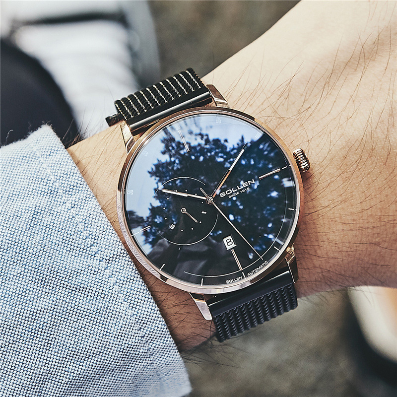 SOLLEN Trendy Korean Style Automatic Mechanical Watch for Men with Quartz Movement