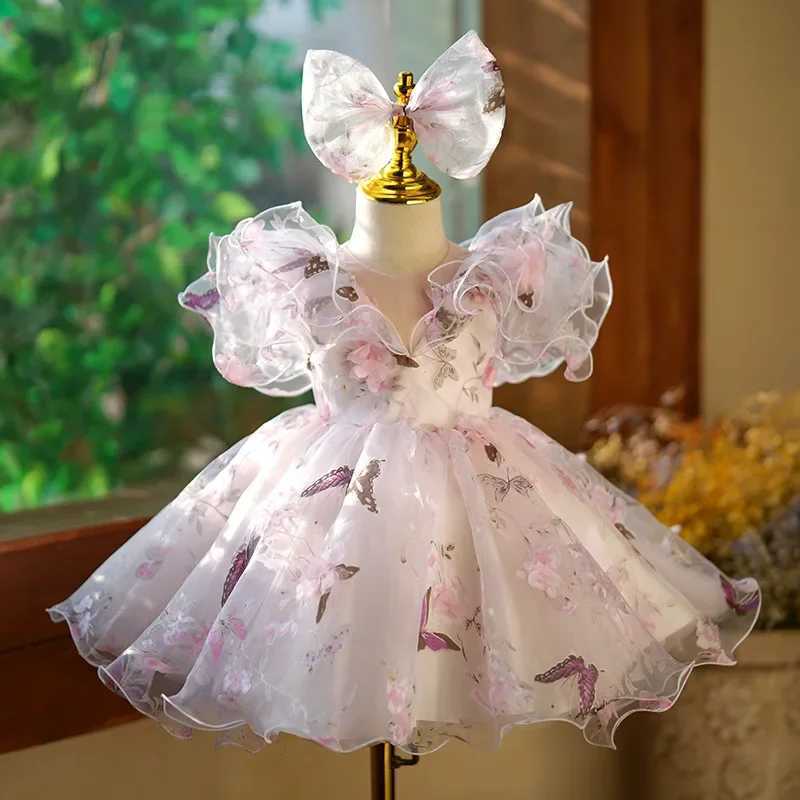 New Flower Girl Dresses For Weddings Kids Bow Design Fairy Princess Ball Gown Children Birthday Par Clothes Baby BaptismXJ250108