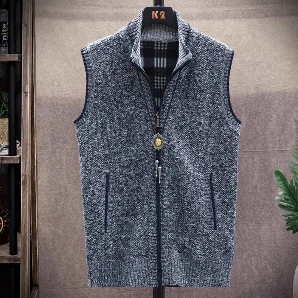 Atutumn and Winter Mens Sweater Cardigan Knitting Vest Dailywear Warmth Thickened Zipper Jacket Waistcoat Male Streetwear 250107