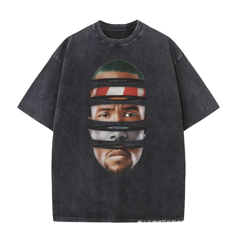 Rap singer Frank washed black men's ocean fashion T-shirt