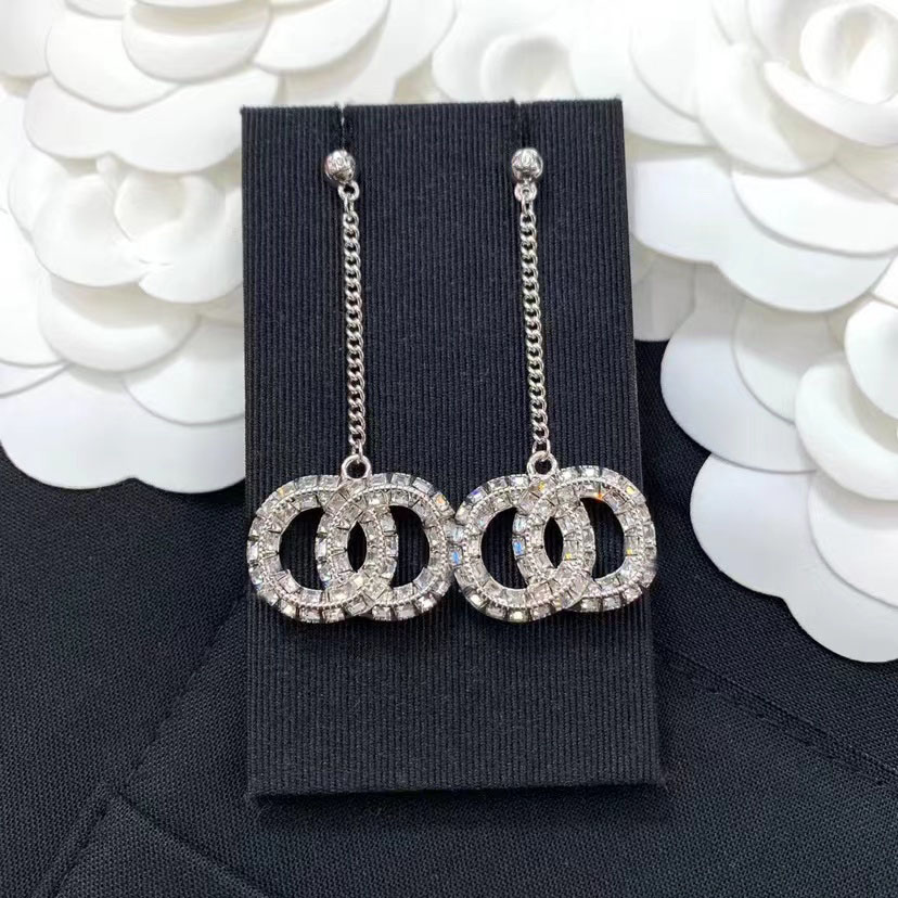 Fashion Dangle Designer Earrings Gold Silver Crystal Drop Earring Aretes Orecchini For Women Party Wedding Engagement Lovers Gift Jewelry with Flannel Bag Box