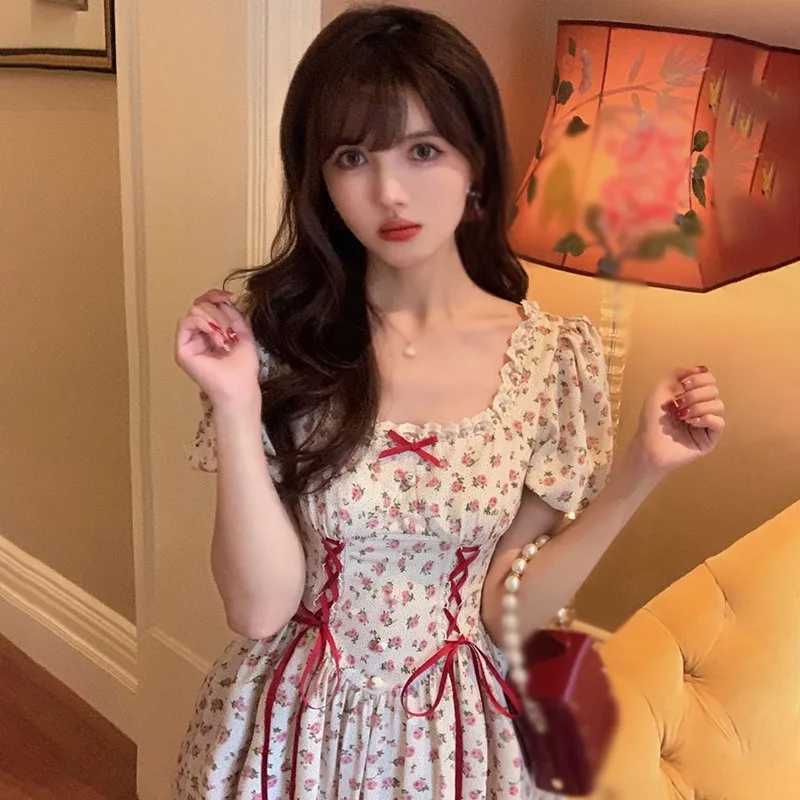Summer Womens Puff Sleeves Fashion Small Fresh Forest System Flower Sweet Dress M250109