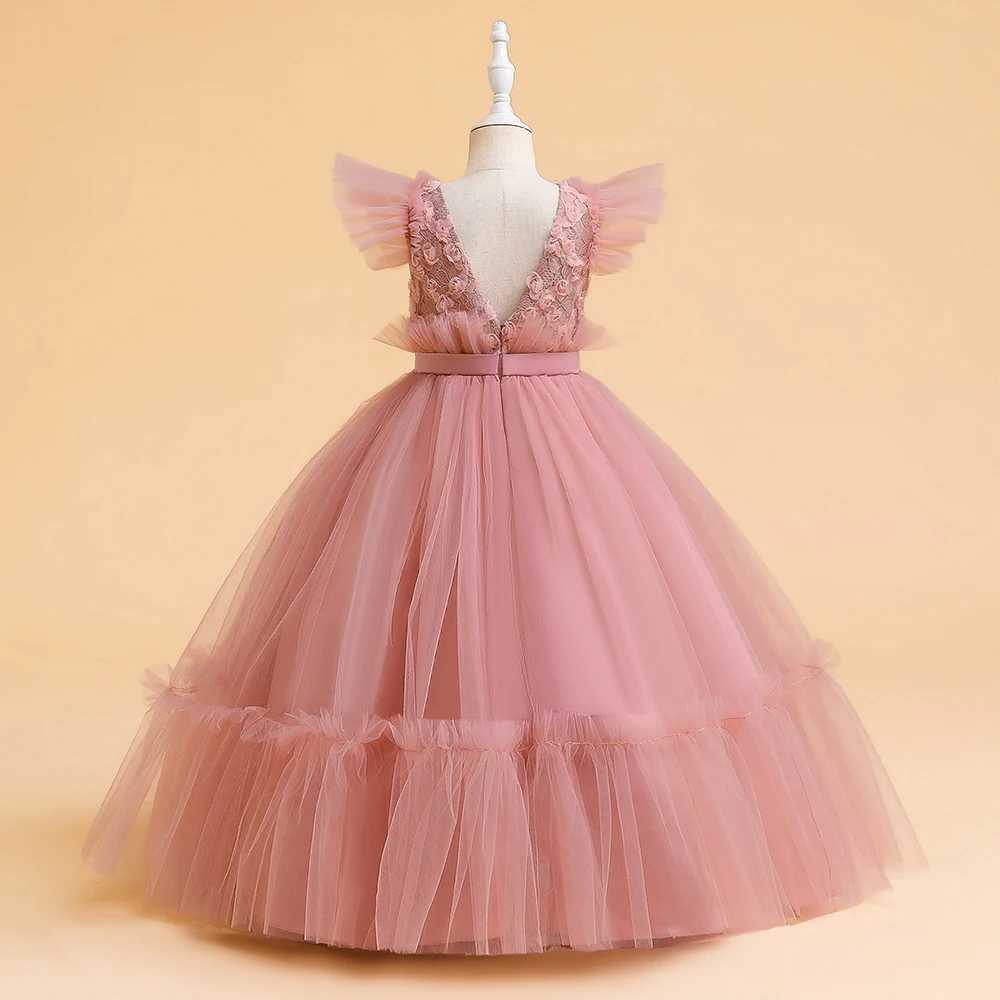 Summer White Tulle Girls Par Dress Children Costumes Long Par Bridesmaids Wedding Dresse for Girls Formal Princess Prom GownXJ250108