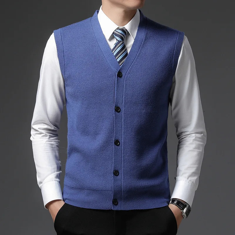 Korean Fashion Spring Knitted Cardigan Sleeveless Tank Men Solid Vneck Patchwork Button Smart Casual Warm Vest Sweater Top 250107