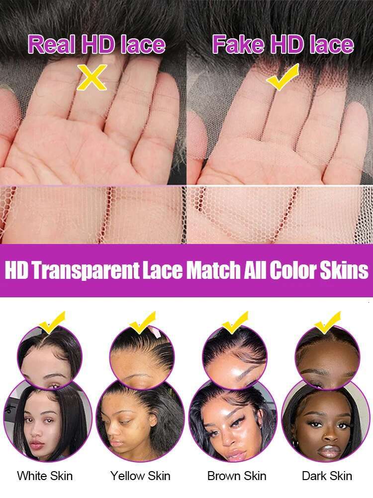 High 300 Density 13X6 13X4 HD Front Human Hair Straight 360 Full Lace Frontal Wig Transparent Wigs For Women 40 42 Inch
