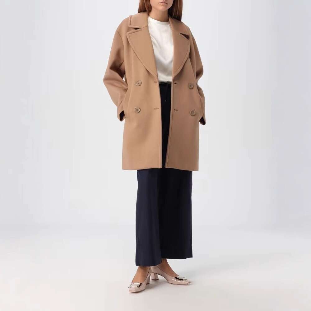 European American Autumn And Winter Plus Size Cross-Border Women's Doubles Breasted Mid Length Trench Coat, Woolen Coat
