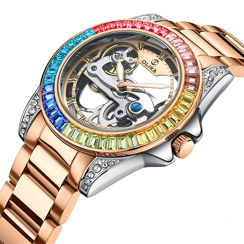 Stylish Automatic Mechanical Watch with Skeleton Design and Steel Band for Men and Women