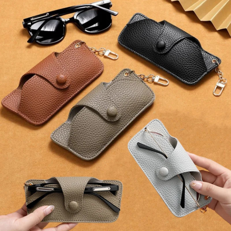 Portable Retro Handmade PU Leather Glasses Bag with Lanyard Hanging Sunglasses Case Simple Storage Box 250109