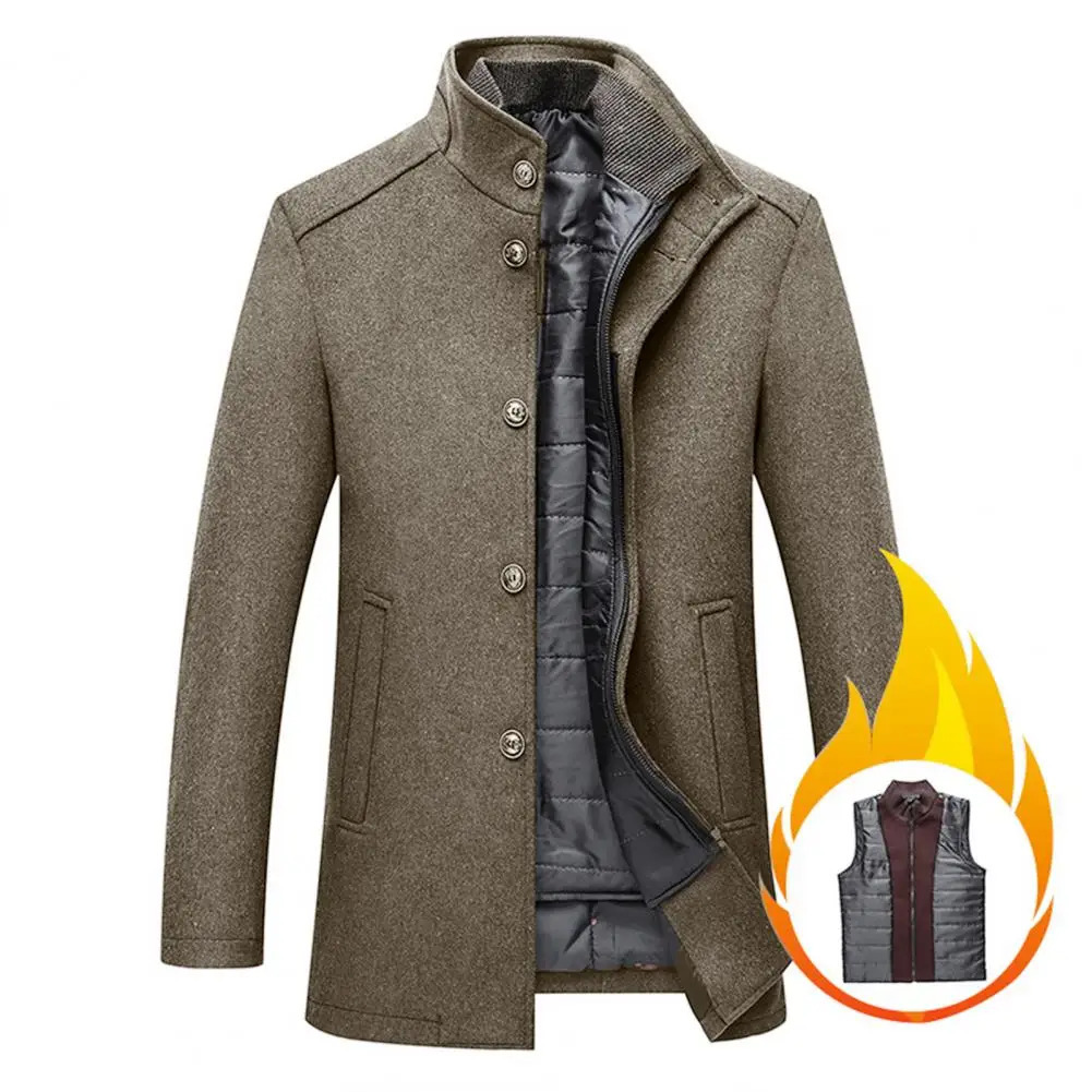 Men Woolen Jacket Waistcoat Two Peices Set Casual Wool Blend Coat Winter MidLength Thickened Overcoat With 250106