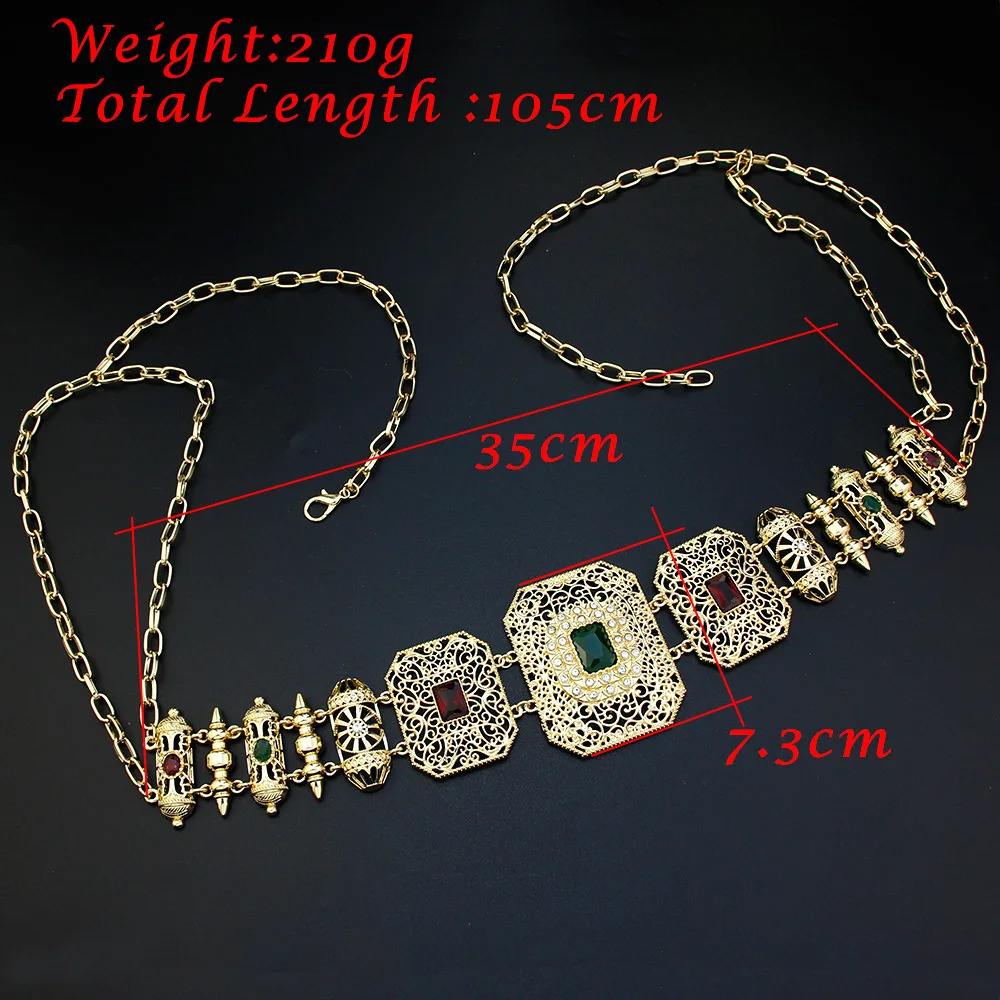 Sunspicems Gold Color Metal Morocco Waist Chain Belt For Women Caftan Square Belt Crystal Bride Wedding Jewelry Arab Body Chain 250107